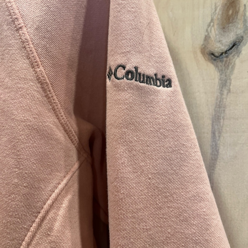Columbia Blush Pink Hoodie Sweatshirt Forest Screen Print Womens Sz large - Picture 2 of 7